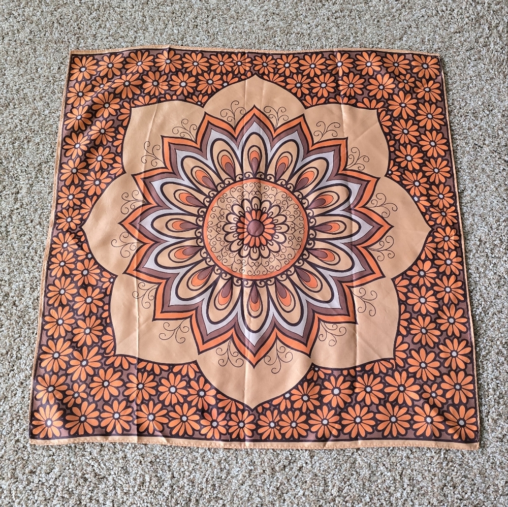 Mandala Pattern Scarf in Orange and Brown